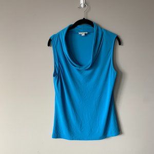 Boutique Sleeveless Blouse - Scoop Cowl Neck - Blue Turquoise - Stretchy!